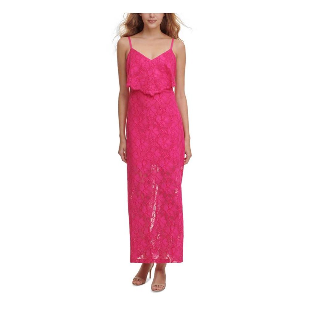 GUESS Womens Shift Maxi Dress Stretch Slitted V Neck Popover Layer With Edg